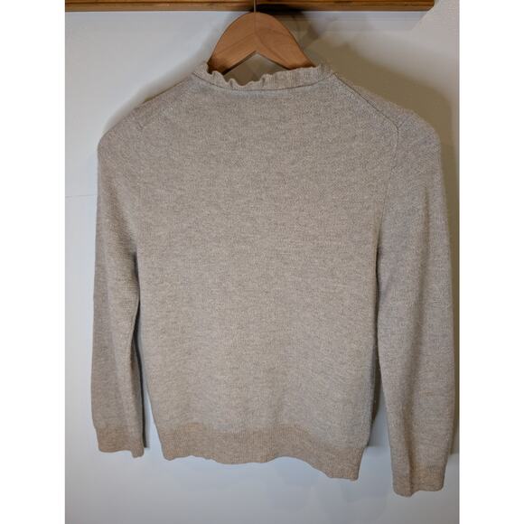 J.Crew Oatmeal Cashmere Blend Ruffle Trim Cardigan Feminine Coquette Small - Picture 7 of 7